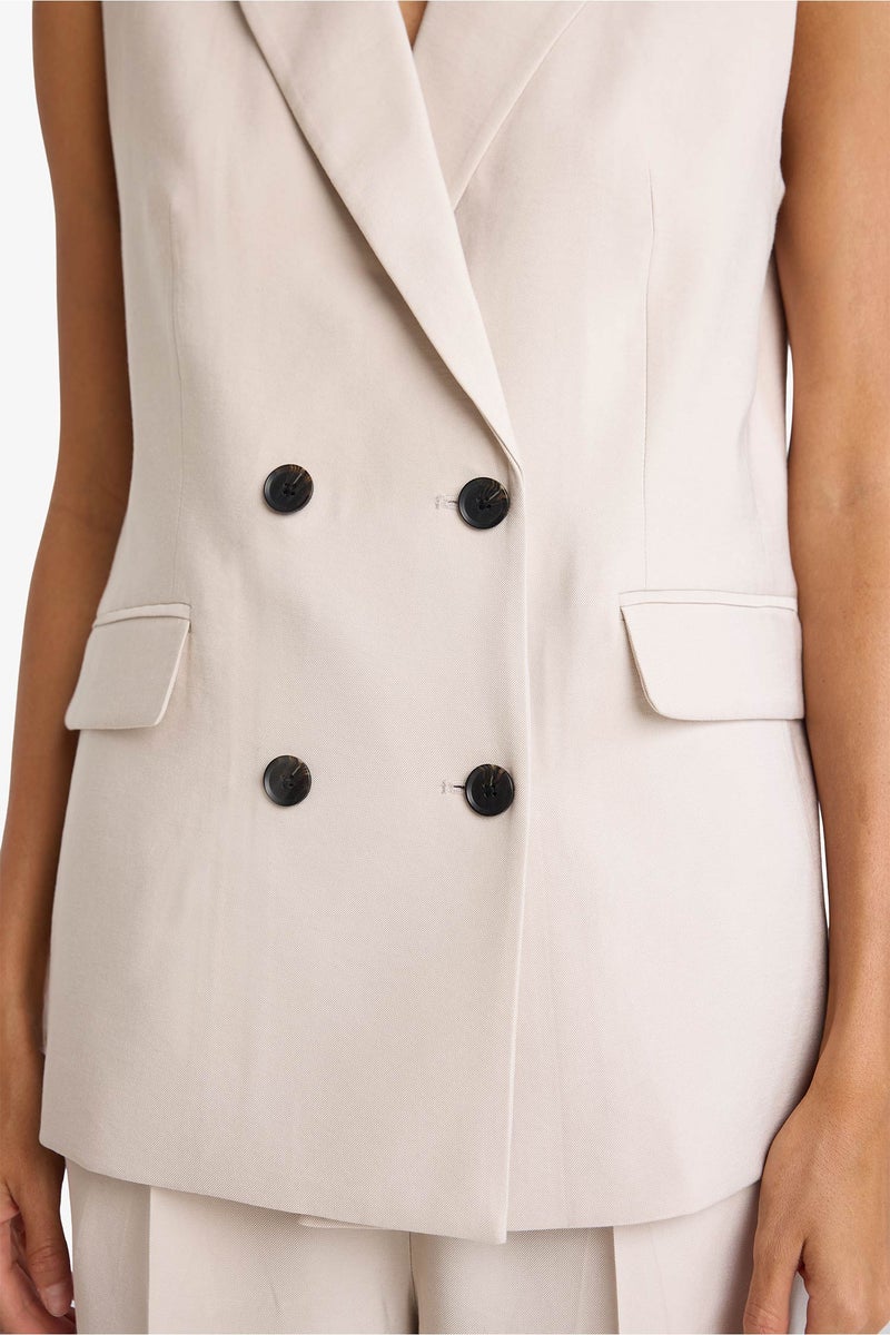 DeFacto Beige Woman Regular Fit Jacket Collar Viscose Vest Casual - Image 4
